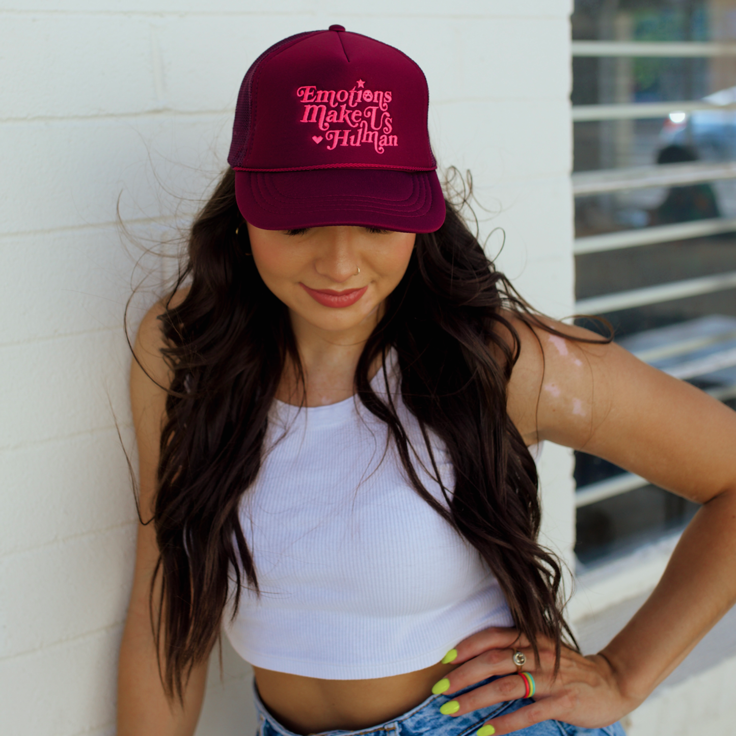 Emotions Make Us Human Burgundy - Trucker Hat